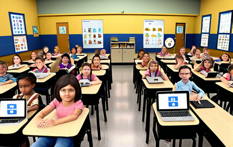 A visually compelling image that transitions from the current challenges in special education to a hopeful, technology-driven future. On one side, depict a diverse group of children with special needs in a classroom setting that subtly hints at limited resources or basic infrastructure. On the other side, seamlessly integrate advanced assistive technologies and AI-powered personalized learning tools transforming their experience – perhaps showing interactive digital interfaces, virtual reality headsets, or smart devices facilitating communication and learning. The overall mood should be one of innovation, breaking barriers, and immense potential, with a focus on individual empowerment.