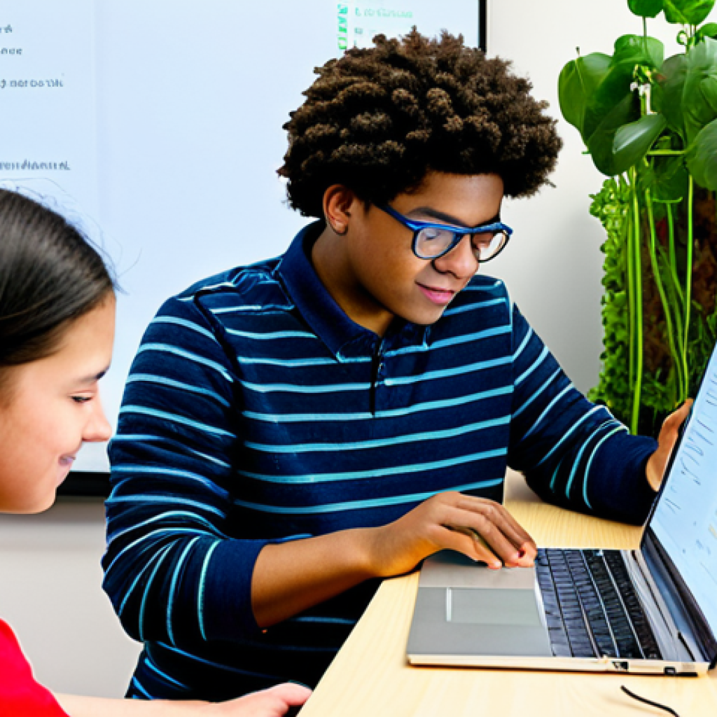 **

"A diverse group of students participating in a collaborative project-based learning activity in a bright, modern classroom. A student with a visual impairment uses a screen reader on a laptop, while others work together on a vertical garden project, demonstrating teamwork and inclusion. The scene showcases universal design for learning principles with accessible materials and varied learning styles. fully clothed, appropriate attire, safe for work, perfect anatomy, natural proportions, family-friendly, professional photography, high quality"

**
