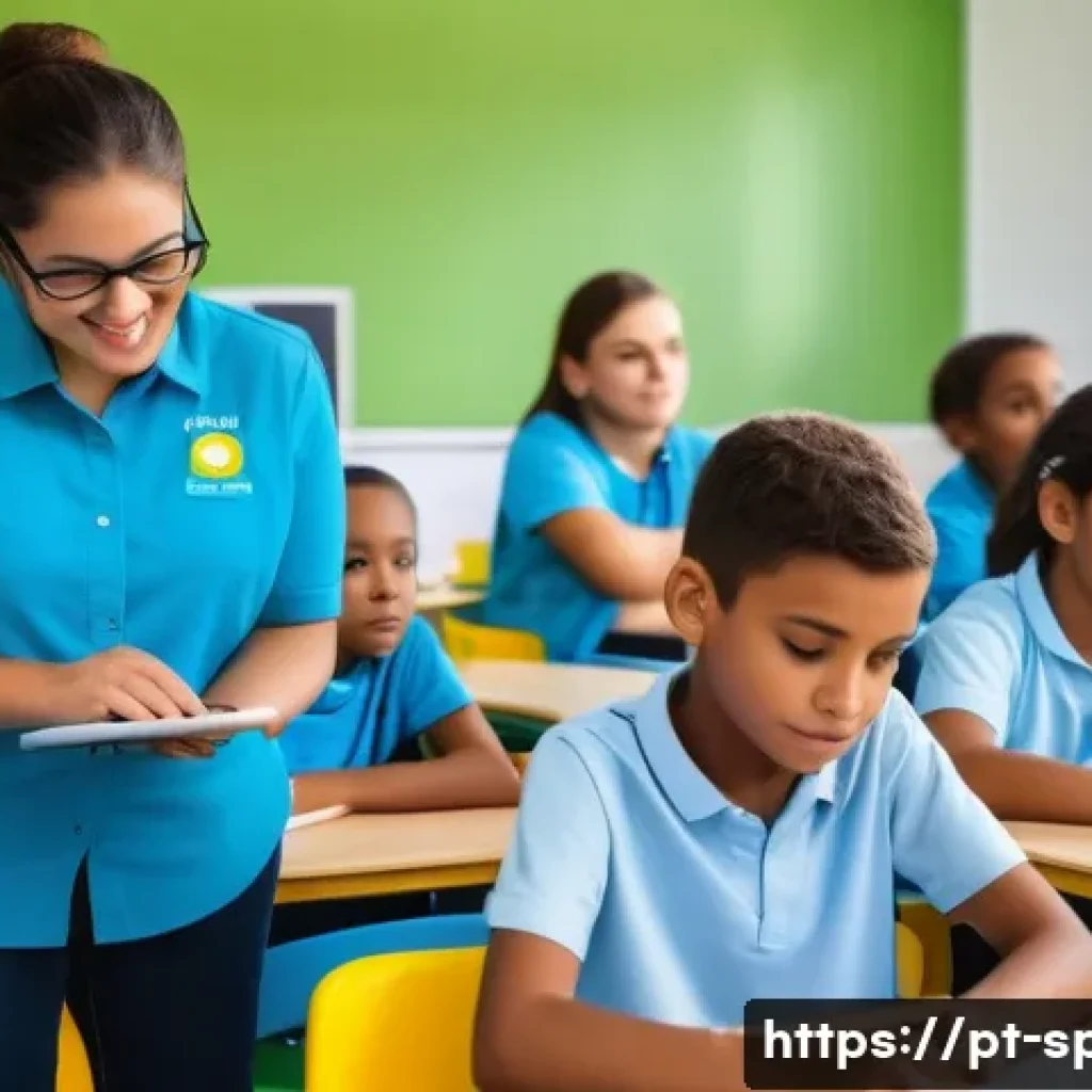 특수교육과 인지 발달 - A bright, inclusive classroom scene in a modern Brazilian school, showing diverse children with spec...