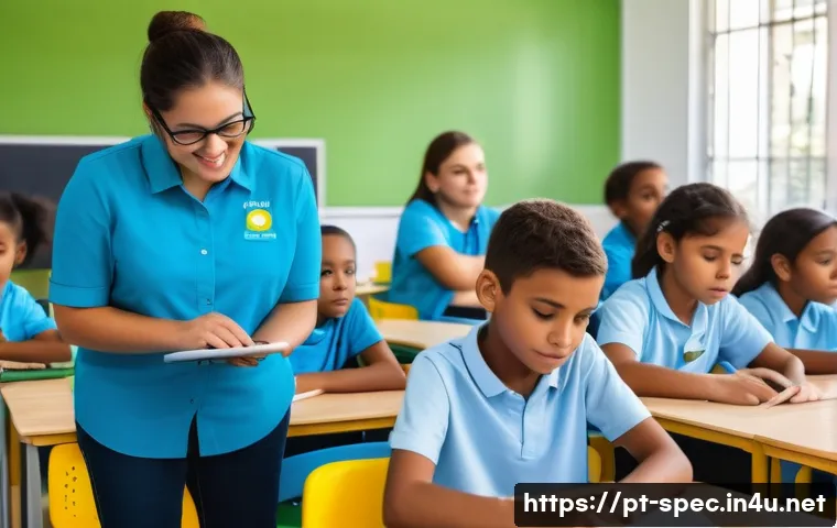 특수교육과 인지 발달 - A bright, inclusive classroom scene in a modern Brazilian school, showing diverse children with spec...