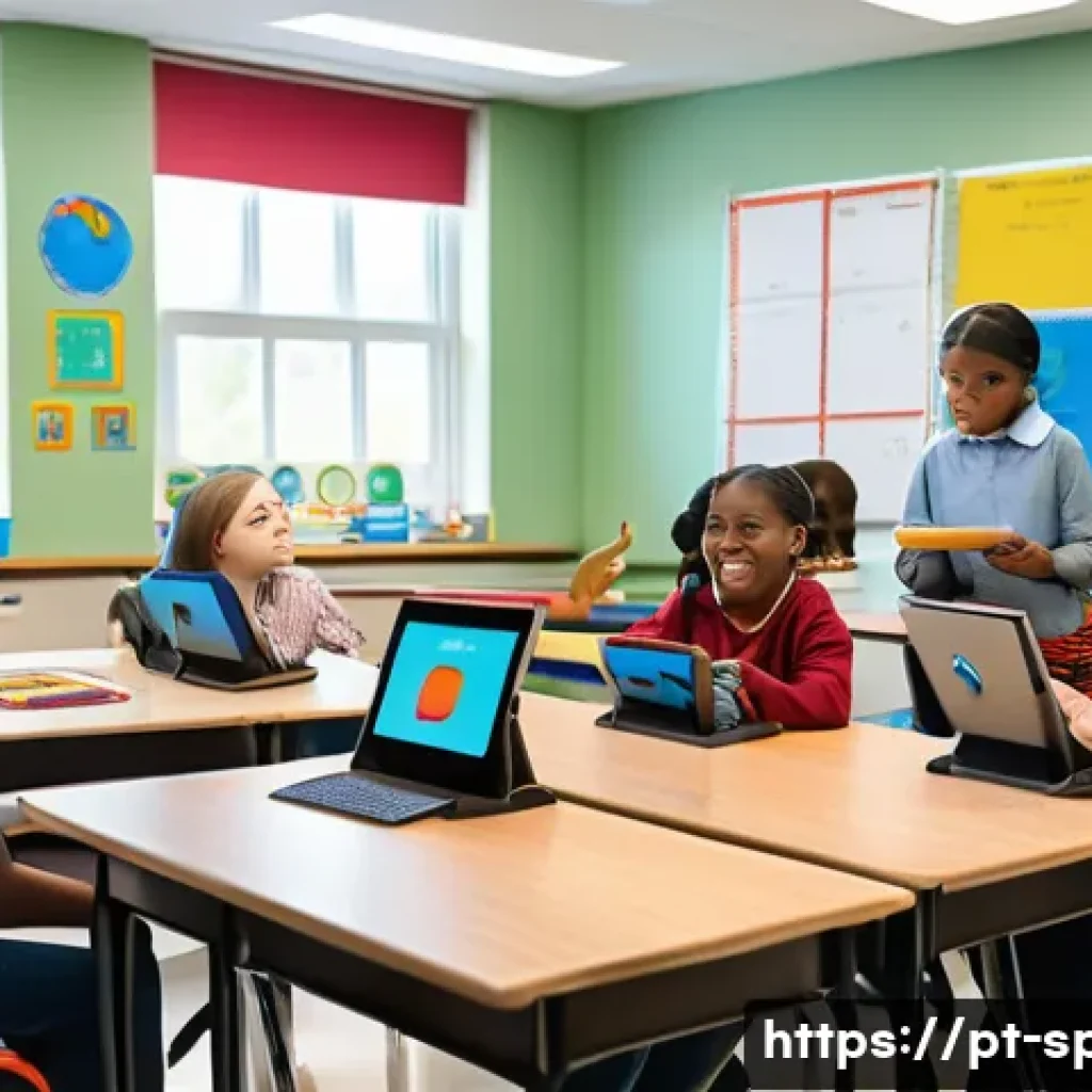 특수교육과 특수교육 실험 수업 - A bright and inclusive classroom scene showing a diverse group of students with special educational ...
