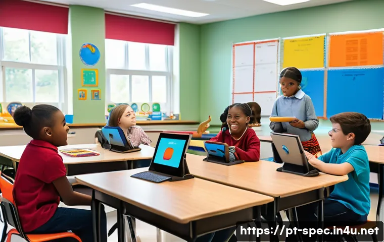 특수교육과 특수교육 실험 수업 - A bright and inclusive classroom scene showing a diverse group of students with special educational ...