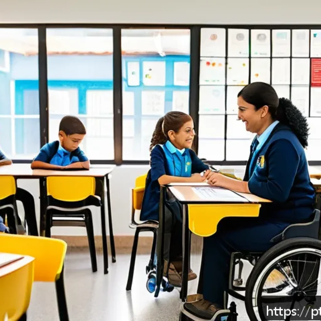 특수교육과 특수교육법 개정 - A modern, inclusive Brazilian public school classroom featuring diverse students with special needs ...