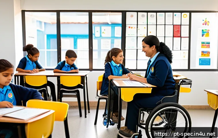 특수교육과 특수교육법 개정 - A modern, inclusive Brazilian public school classroom featuring diverse students with special needs ...