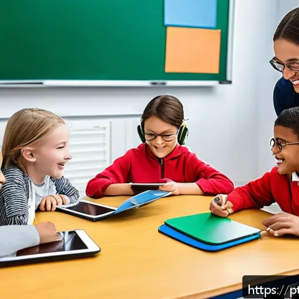 특수교육과 문자 해독 교육 - A bright and inclusive classroom scene showing diverse young students with special needs engaged in ...