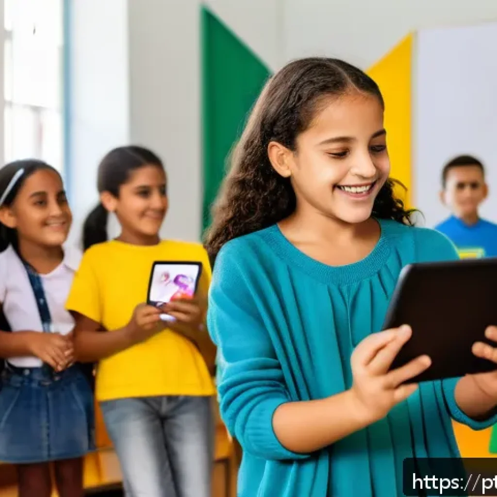 특수교육과 특수교육 앱 개발 - A diverse classroom scene in a modern Brazilian school where children with special needs use digital...