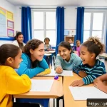 특수교육과 장애 학생 친구 관계 - A diverse group of school children aged 8-12, including students with visible physical and cognitive...
