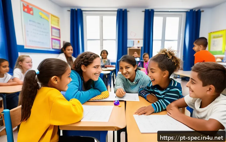 특수교육과 장애 학생 친구 관계 - A diverse group of school children aged 8-12, including students with visible physical and cognitive...